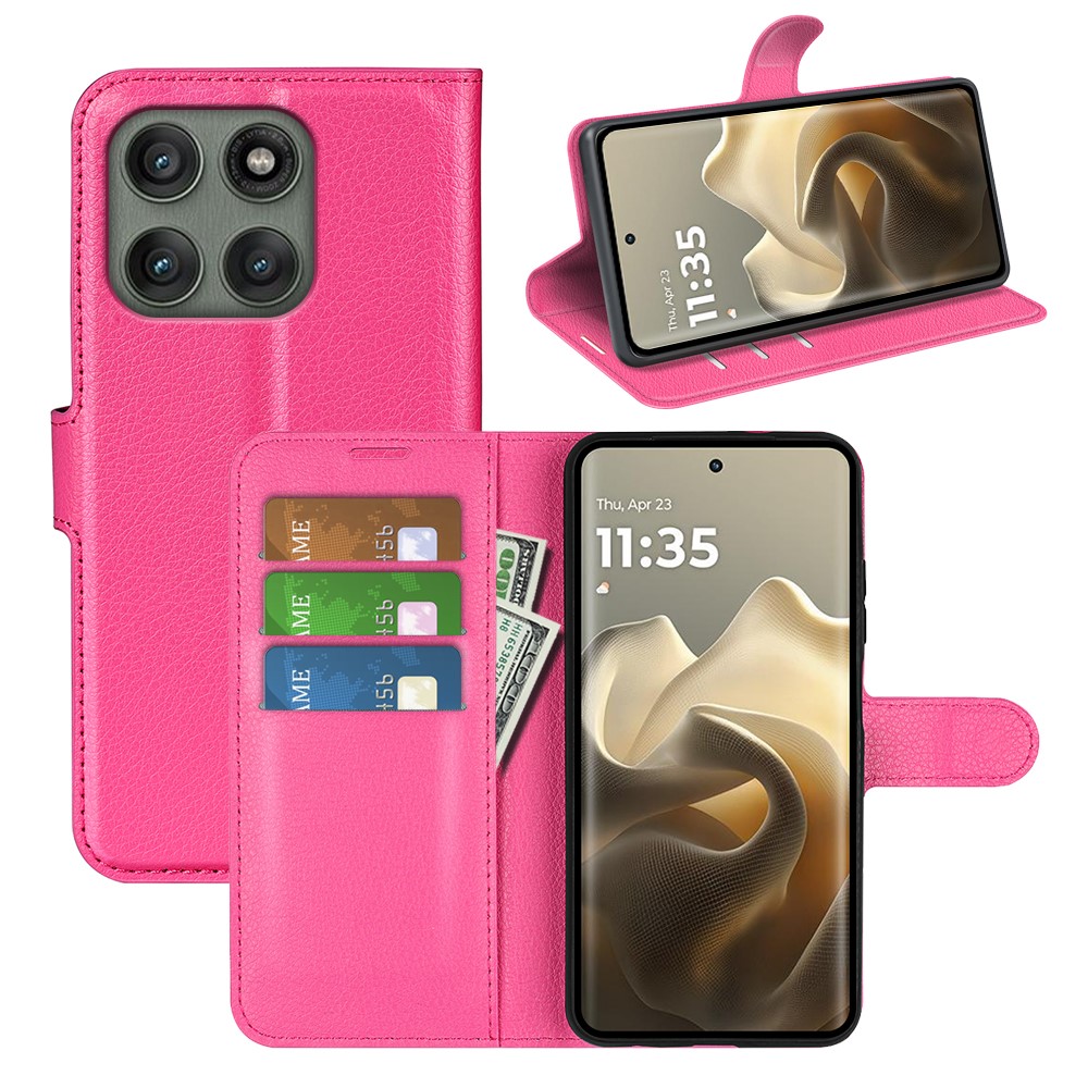  Motorola Edge 60 Pro Fodral Litchi Läder Rosa - Teknikhallen.se
