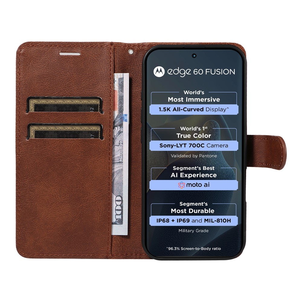  Motorola Edge 60 / 60 Pro / 60 Fusion Fodral Läder Brun - Teknikhallen.se
