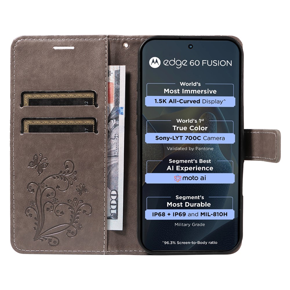  Motorola Edge 60 / 60 Pro / 60 Fusion Fodral Fjäril Tryck Grå - Teknikhallen.se