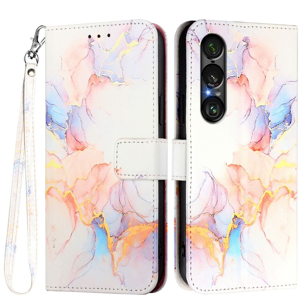  Sony Xperia 1 VII Fodral Läder Marmor Vit - Teknikhallen.se