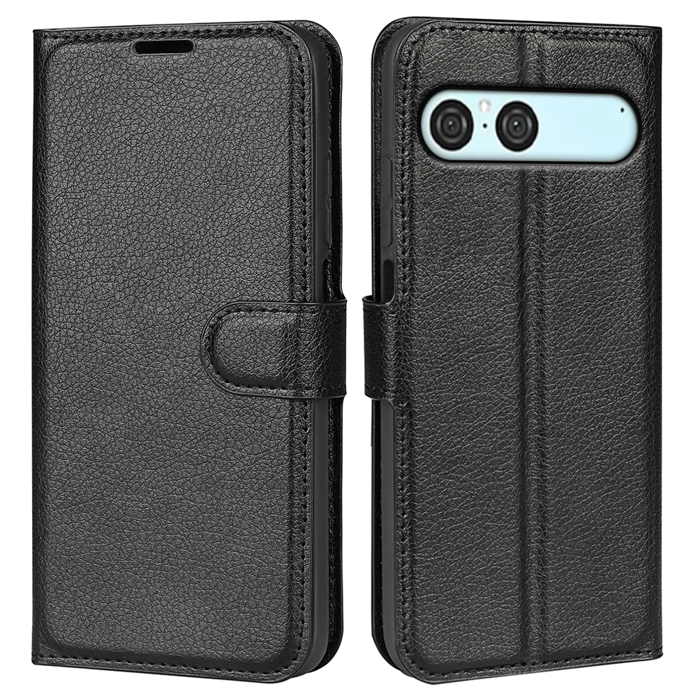  Sony Xperia 10 VII Fodral Litchi Läder Svart - Teknikhallen.se