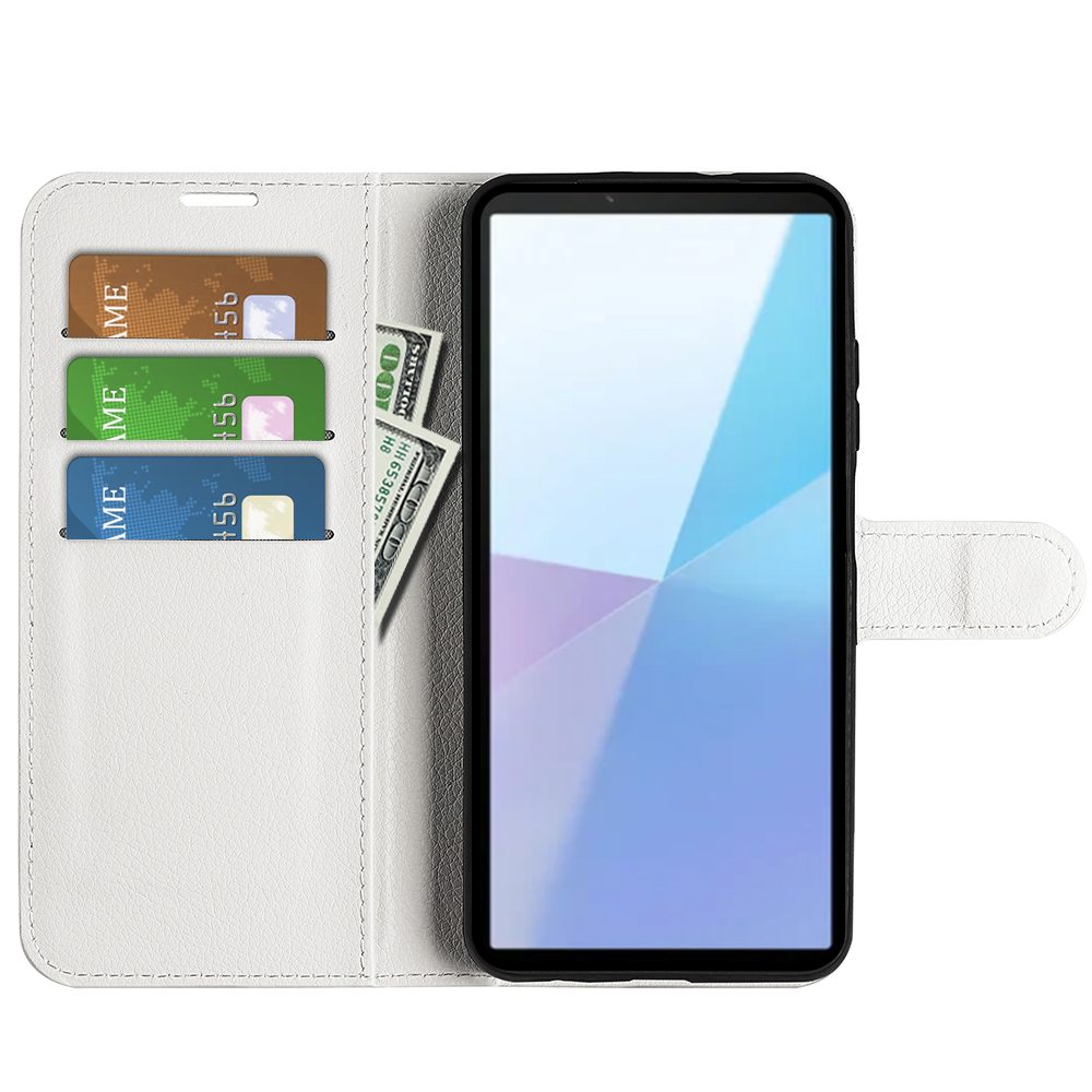  Sony Xperia 10 VII Fodral Litchi Läder Vit - Teknikhallen.se