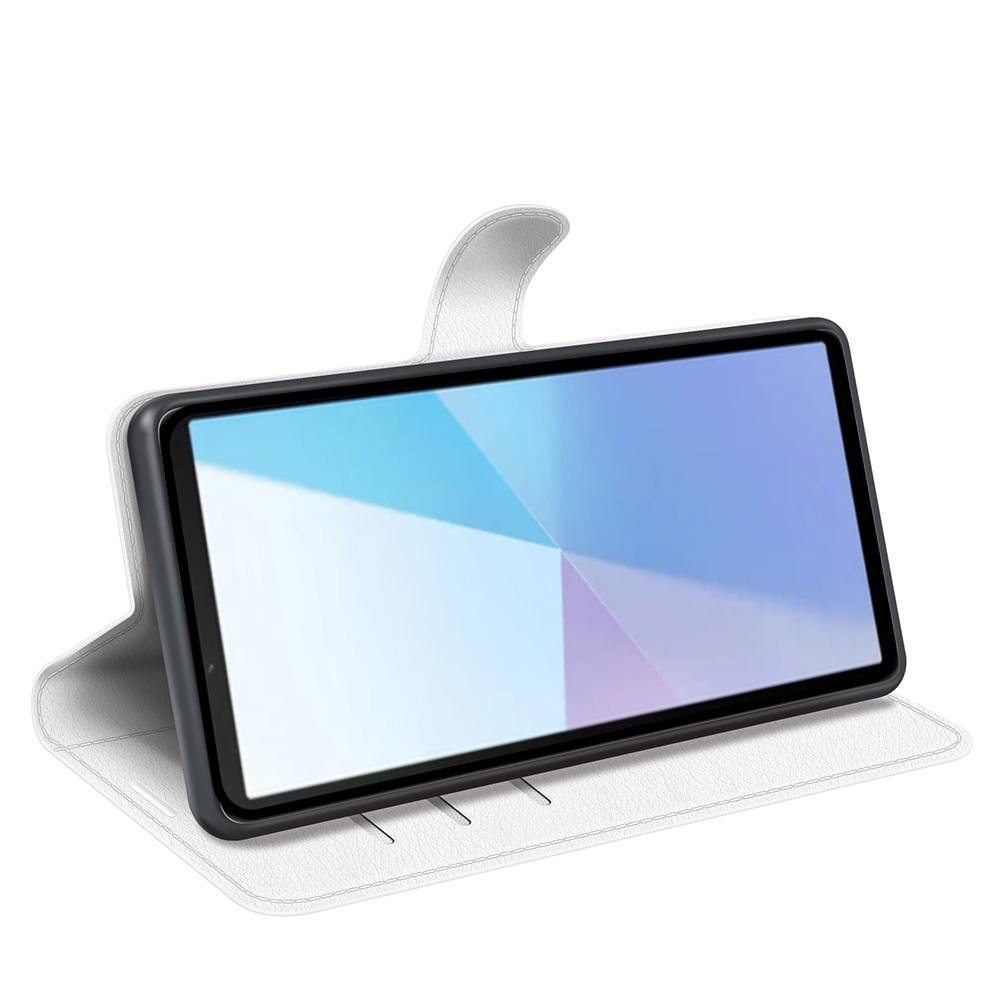  Sony Xperia 10 VII Fodral Litchi Läder Vit - Teknikhallen.se