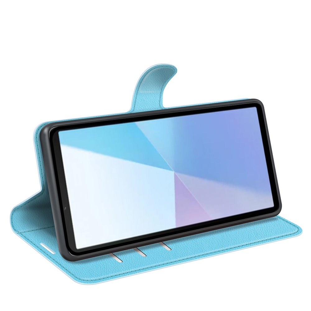  Sony Xperia 10 VII Fodral Litchi Läder Blå - Teknikhallen.se