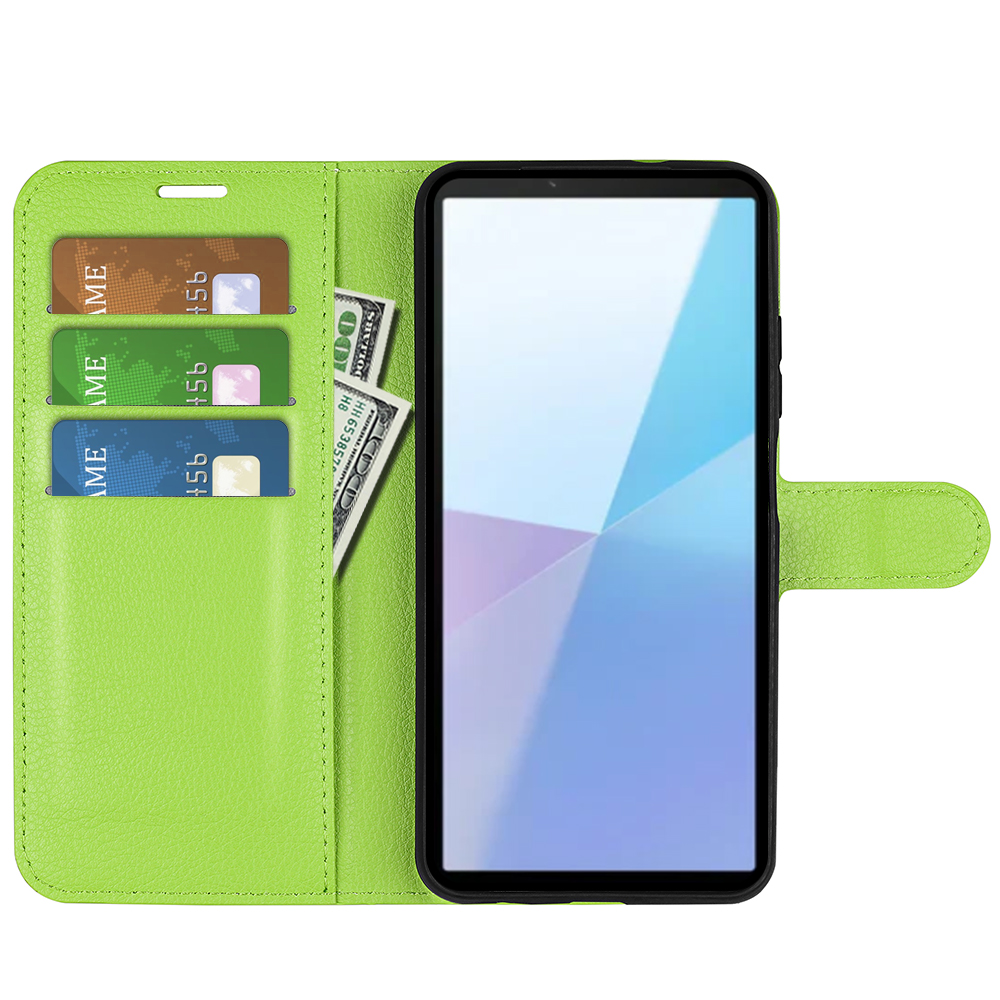  Sony Xperia 10 VII Fodral Litchi Läder Grön - Teknikhallen.se