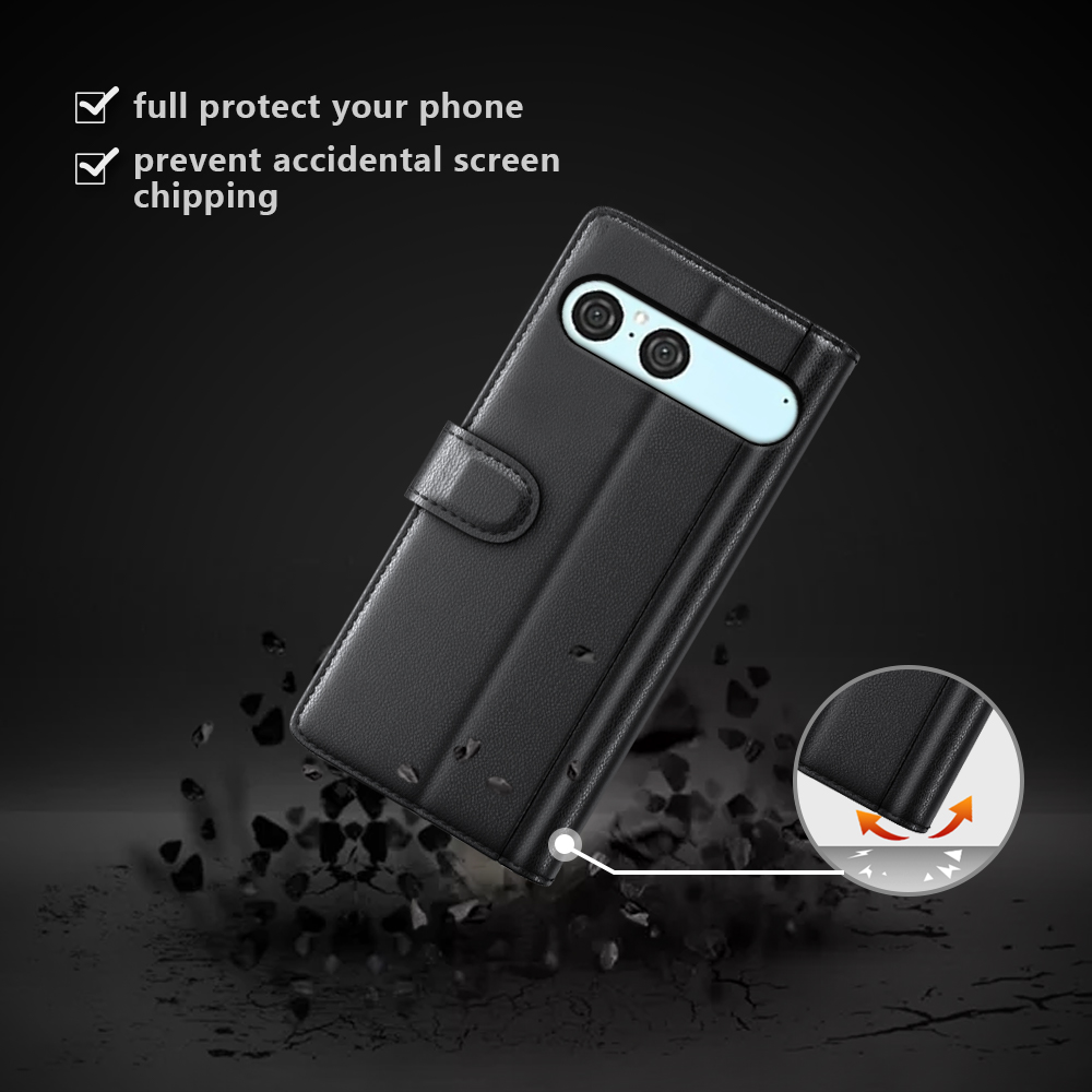  Sony Xperia 10 VII Fodral Premium Äkta Läder Svart - Teknikhallen.se