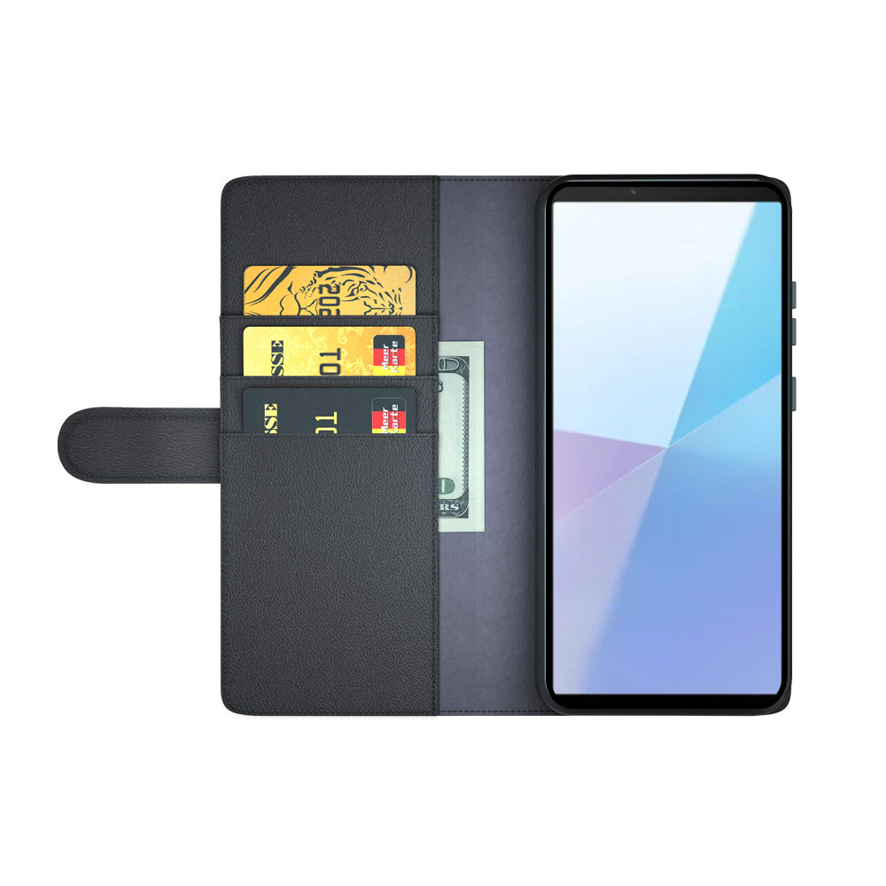  Sony Xperia 10 VII Fodral Premium Äkta Läder Svart - Teknikhallen.se