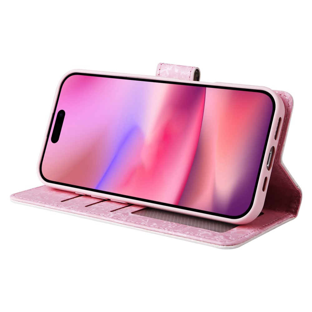  iPhone 16 Fodral RFID Läder Rosa Blommor - Teknikhallen.se