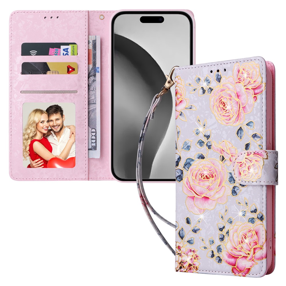  iPhone 16 Pro Max Fodral RFID Läder Rosa Blommor - Teknikhallen.se