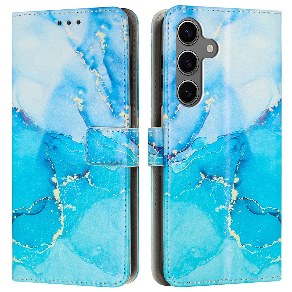  Samsung Galaxy A26/A17/A16 Fodral Läder Marmor Blå / Grön - Teknikhallen.se