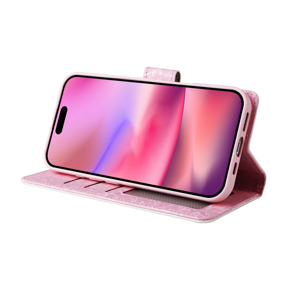  iPhone 17 Fodral RFID Läder Rosa Blommor - Teknikhallen.se