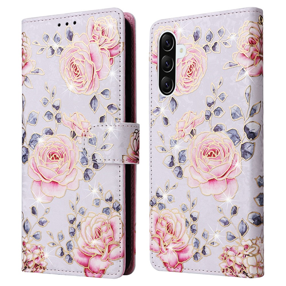  Samsung Galaxy A57 5G Fodral RFID Läder Rosa Blommor - Teknikhallen.se