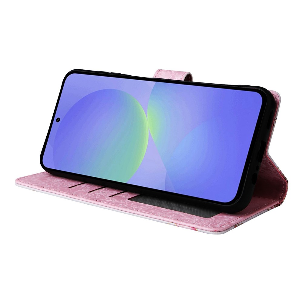  Samsung Galaxy A57 5G Fodral RFID Läder Rosa Blommor - Teknikhallen.se