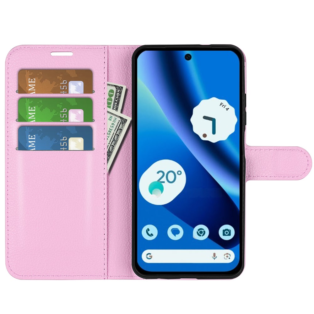  Google Pixel 10a Fodral Litchi Läder Ljus Rosa - Teknikhallen.se