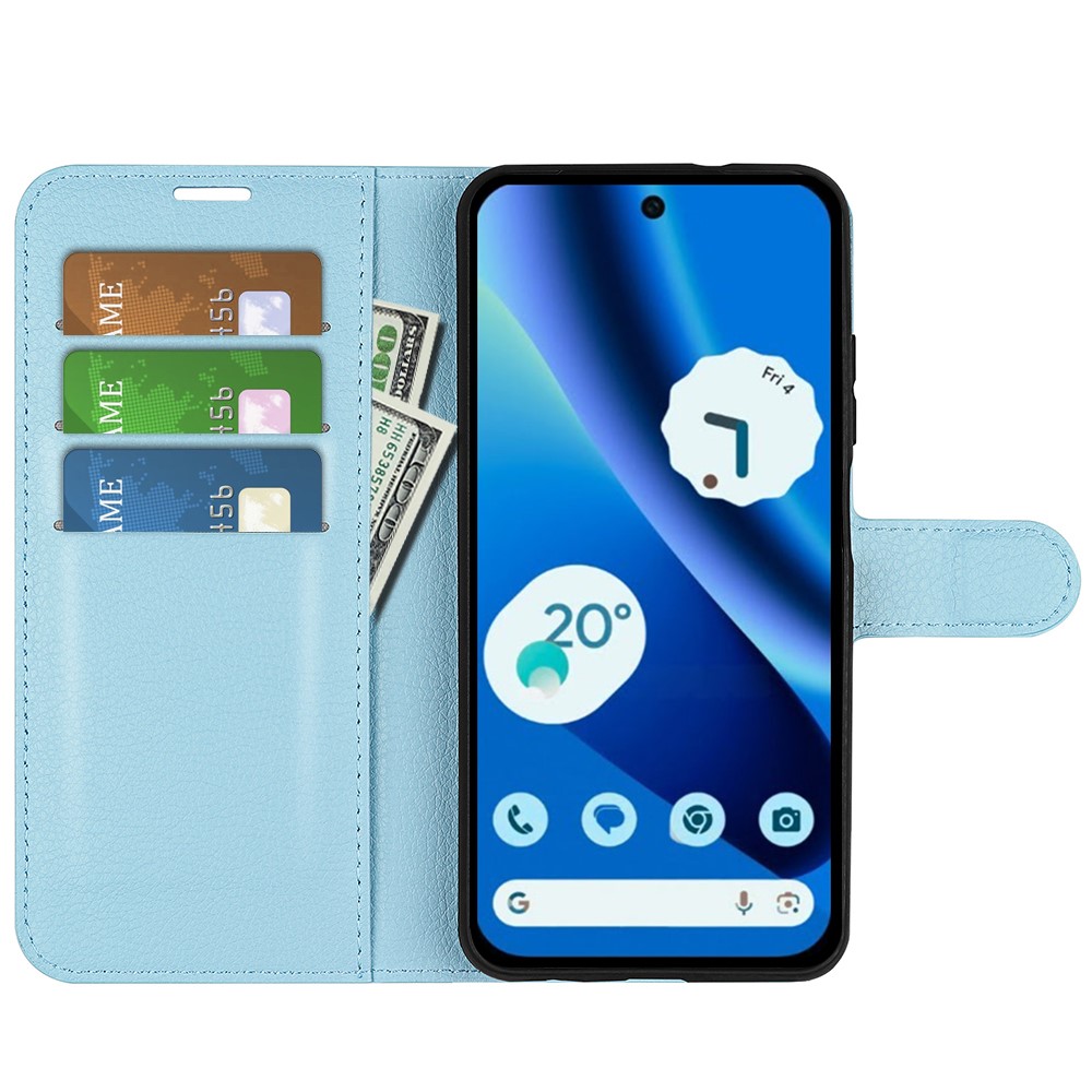  Google Pixel 10a Fodral Litchi Läder Blå - Teknikhallen.se
