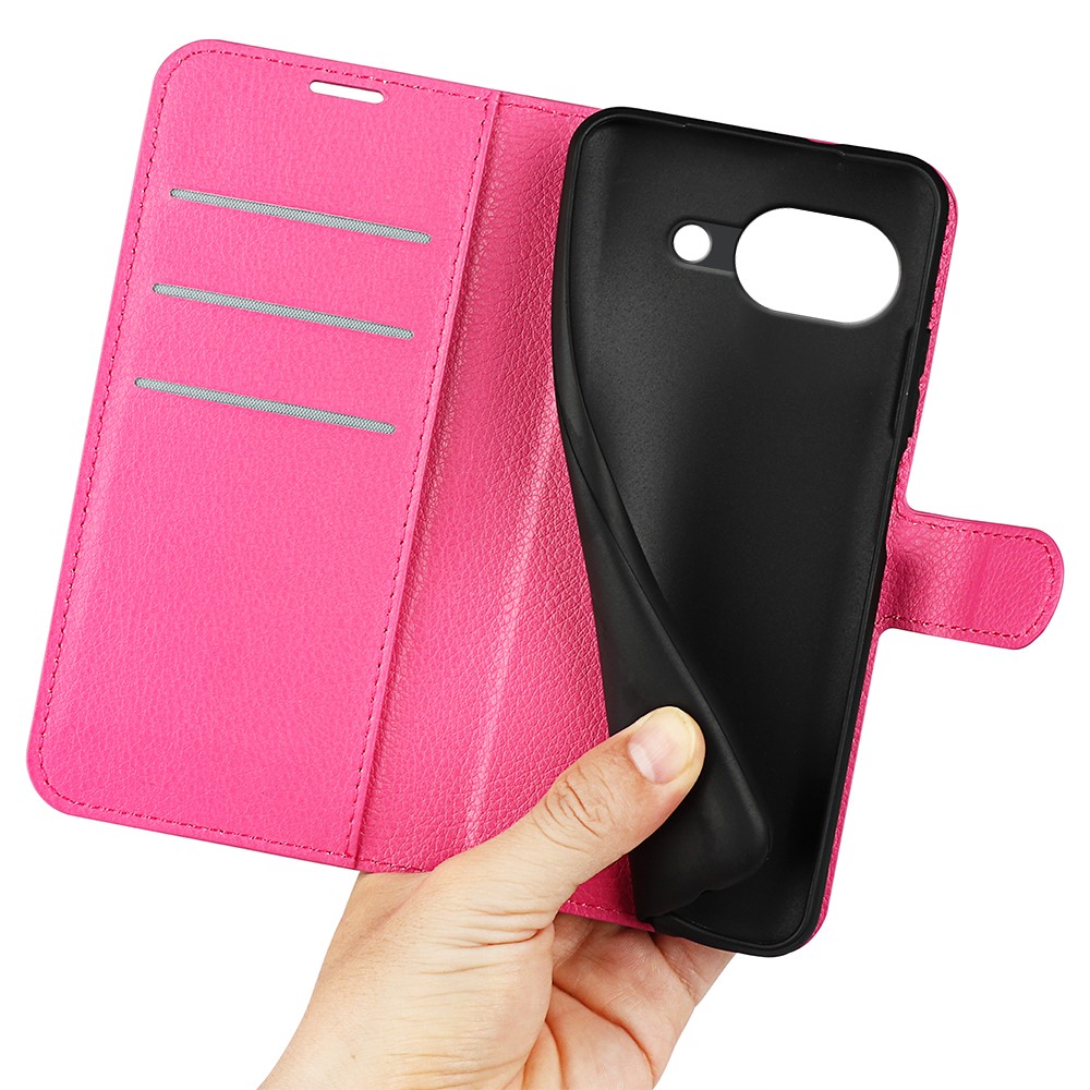  Google Pixel 10a Fodral Litchi Läder Rosa - Teknikhallen.se