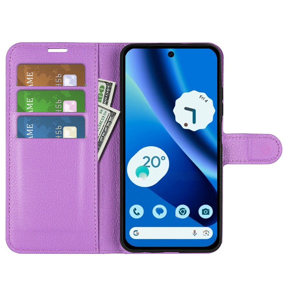  Google Pixel 10a Fodral Litchi Läder Lila - Teknikhallen.se