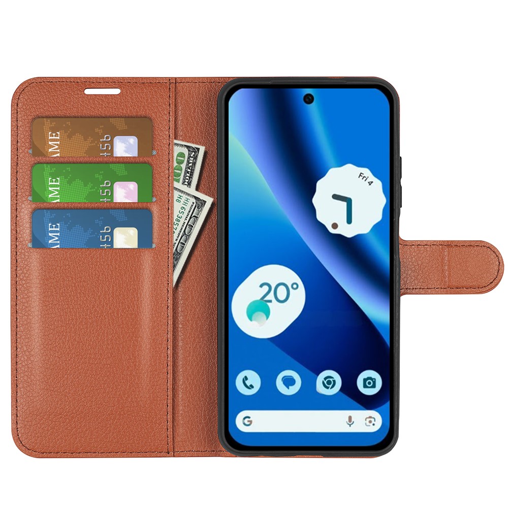  Google Pixel 10a Fodral Litchi Läder Brun - Teknikhallen.se