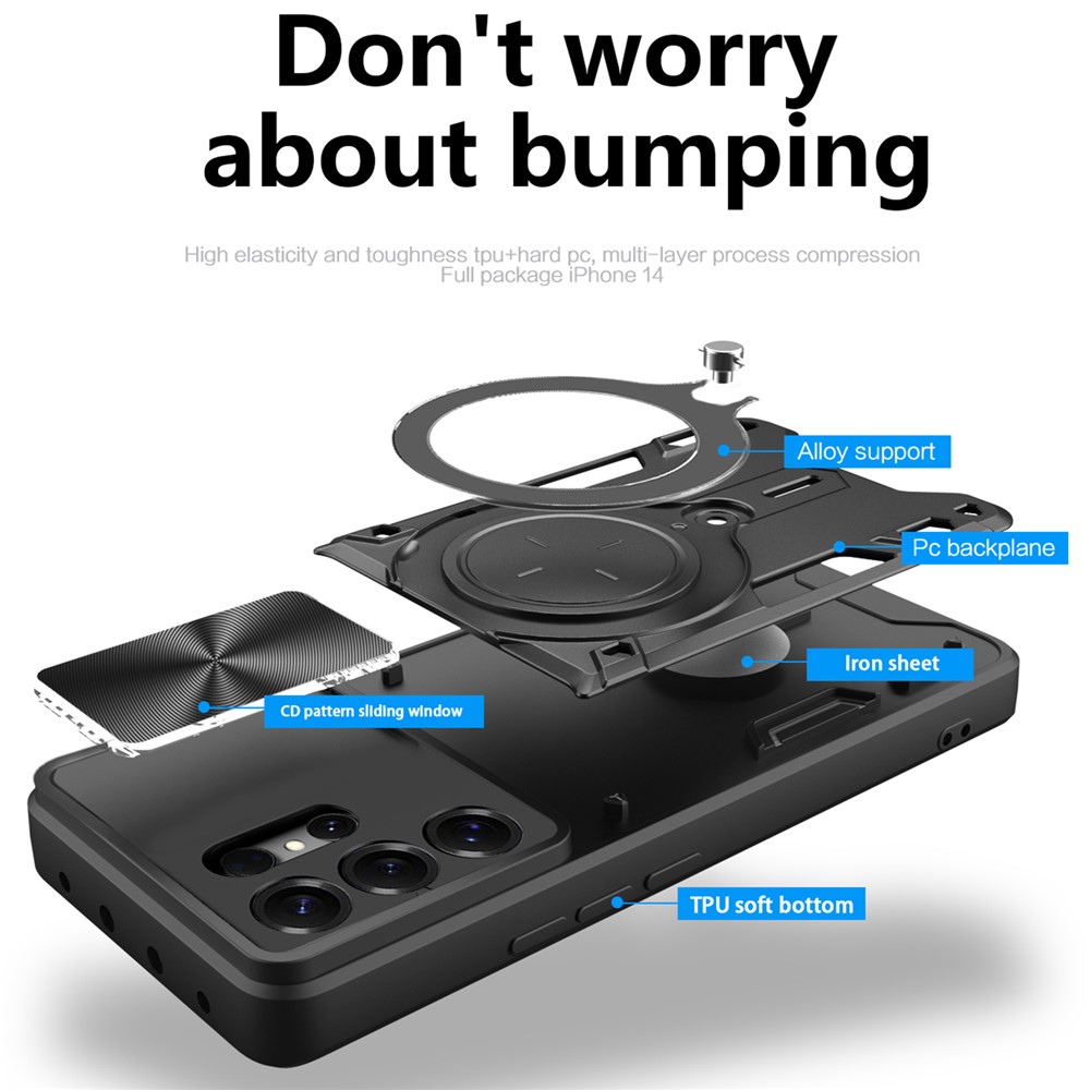  Samsung Galaxy S26 Ultra Skal CamShield Kickstand Hybrid Svart - Teknikhallen.se