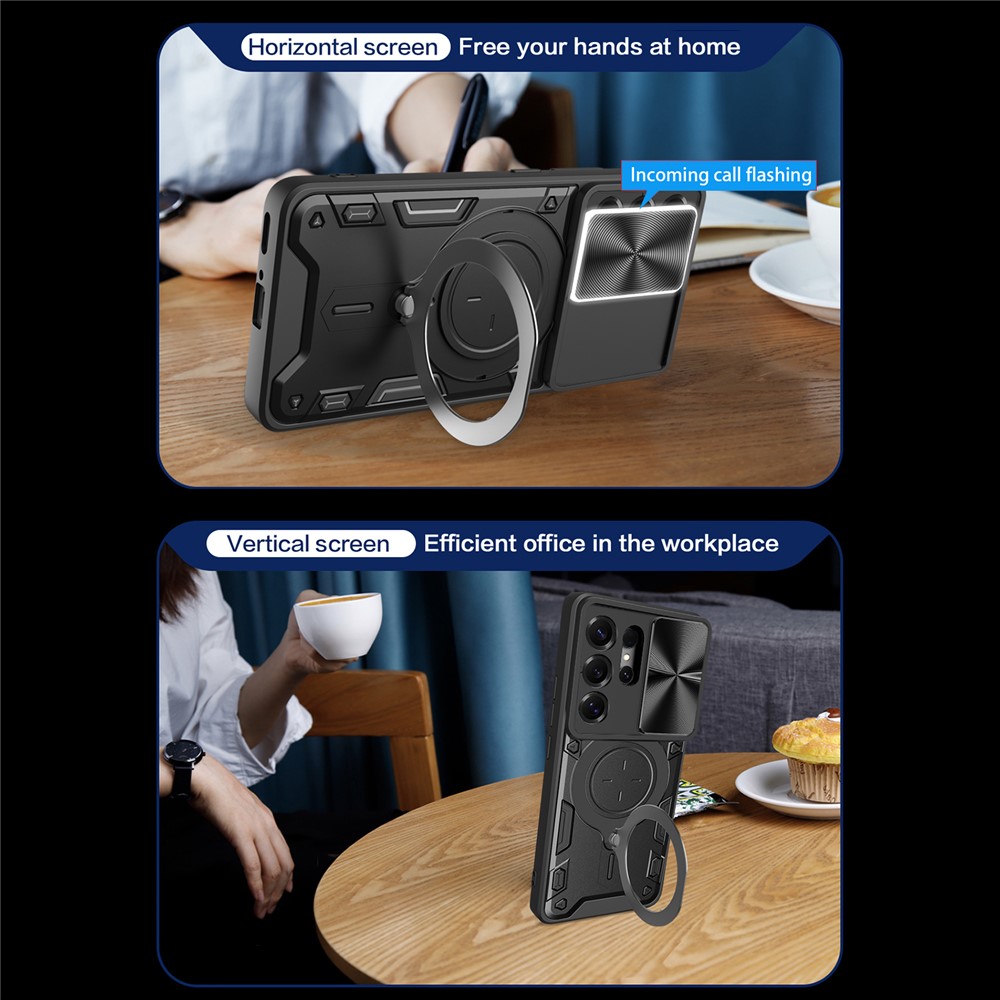  Samsung Galaxy S26 Ultra Skal CamShield Kickstand Hybrid Svart - Teknikhallen.se