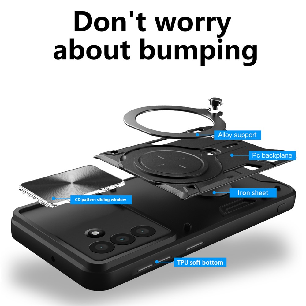  Samsung Galaxy A37 5G Skal CamShield Kickstand Hybrid Svart - Teknikhallen.se