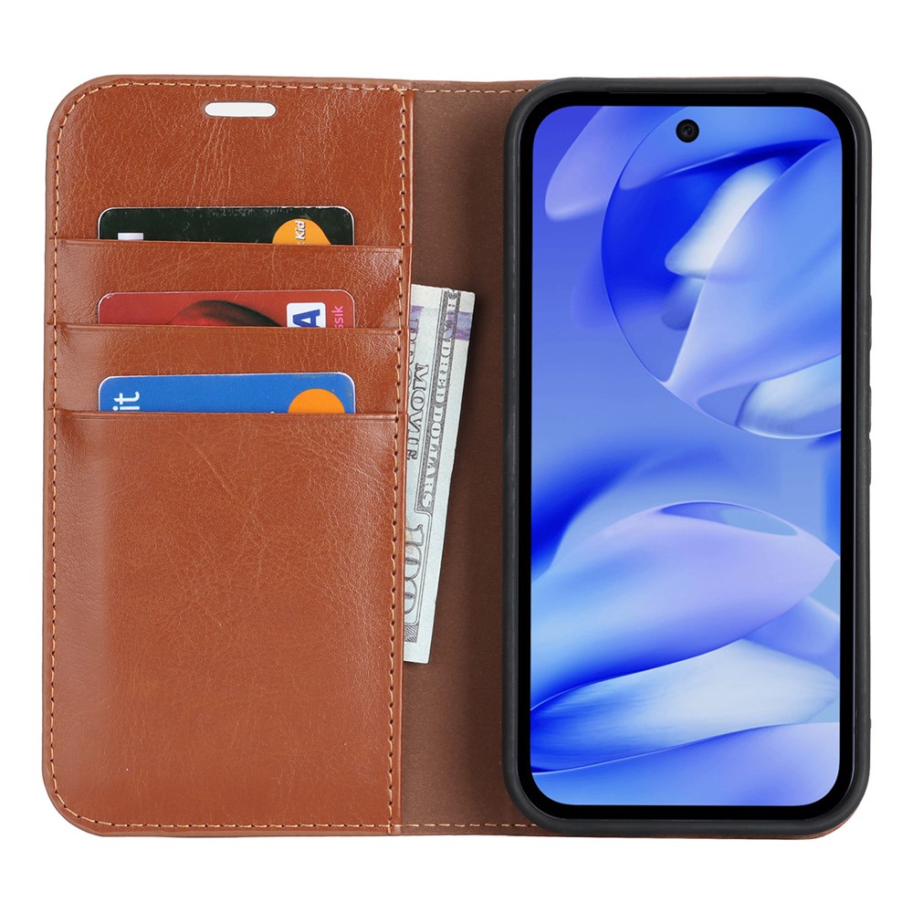  Google Pixel 10a Fodral Flip Äkta Läder Brun - Teknikhallen.se