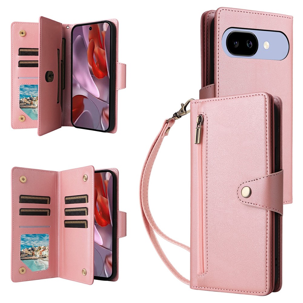  Google Pixel 10a Fodral Med Kortfack Läder Roséguld - Teknikhallen.se