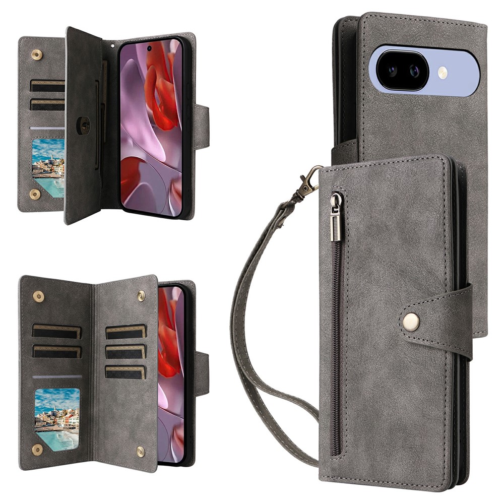  Google Pixel 10a Fodral Med Kortfack Läder Grå - Teknikhallen.se