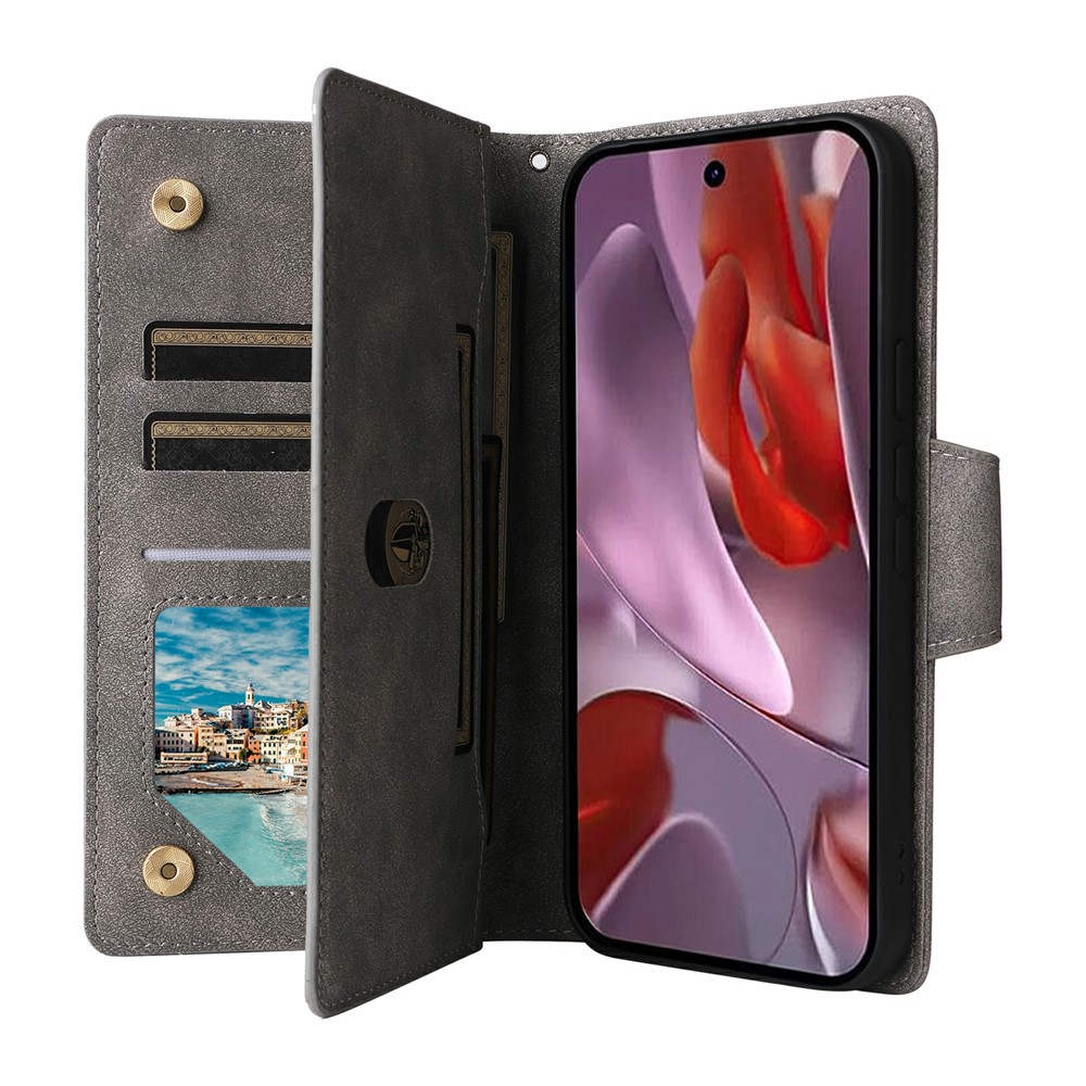  Google Pixel 10a Fodral Med Kortfack Läder Grå - Teknikhallen.se