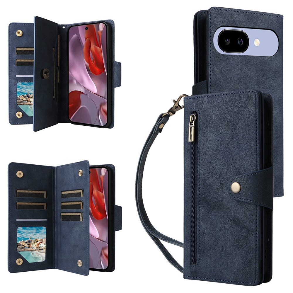  Google Pixel 10a Fodral Med Kortfack Läder Blå - Teknikhallen.se