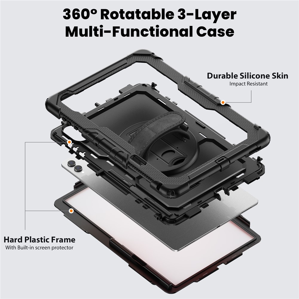  Galaxy Tab S11 Ultra Skal 360 Shockproof Hybrid Kickstand Svart - Teknikhallen.se