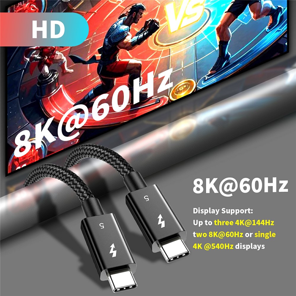  1m Thunderbolt 5 Kabel USB-C 240W 8K / 60Hz PD Svart - Teknikhallen.se