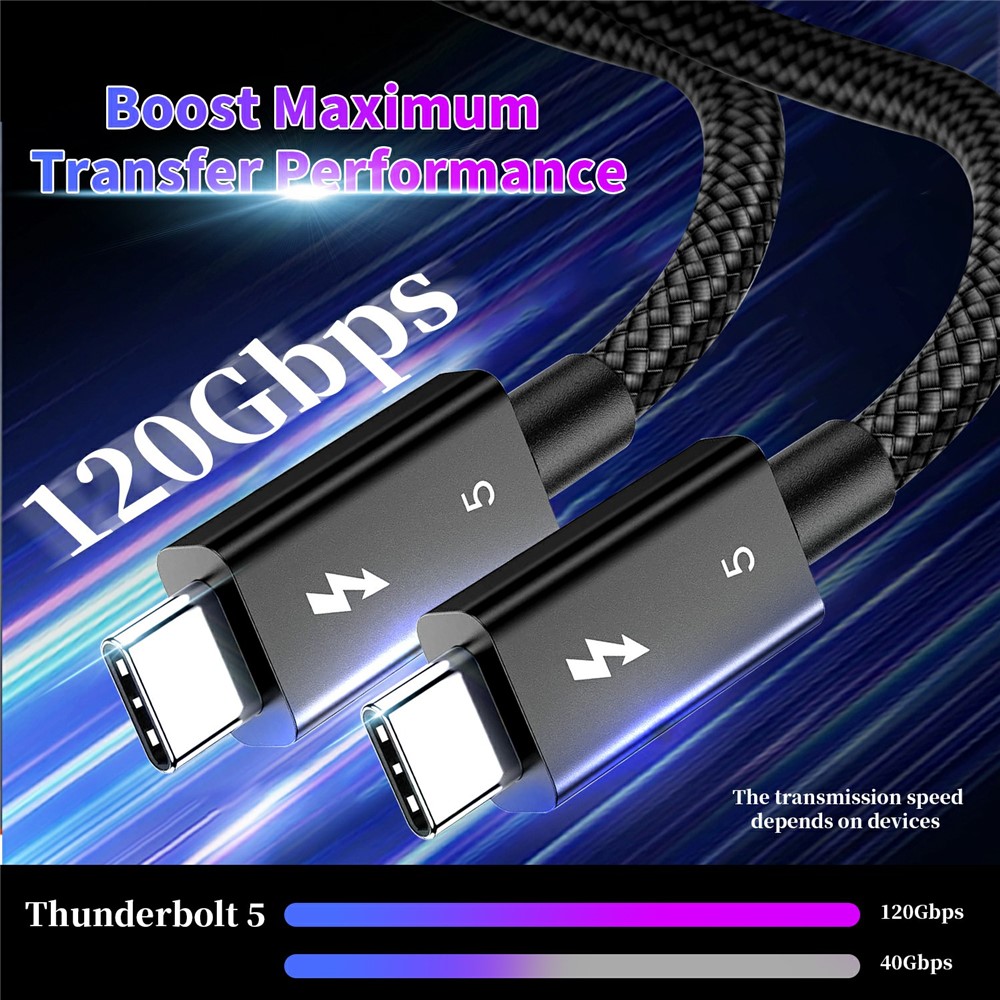  1m Thunderbolt 5 Kabel USB-C 240W 8K / 60Hz PD Svart - Teknikhallen.se