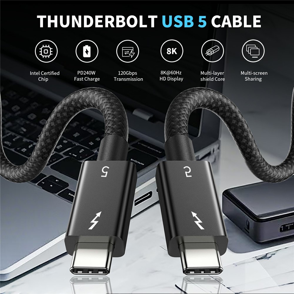  1m Thunderbolt 5 Kabel USB-C 240W 8K / 60Hz PD Svart - Teknikhallen.se