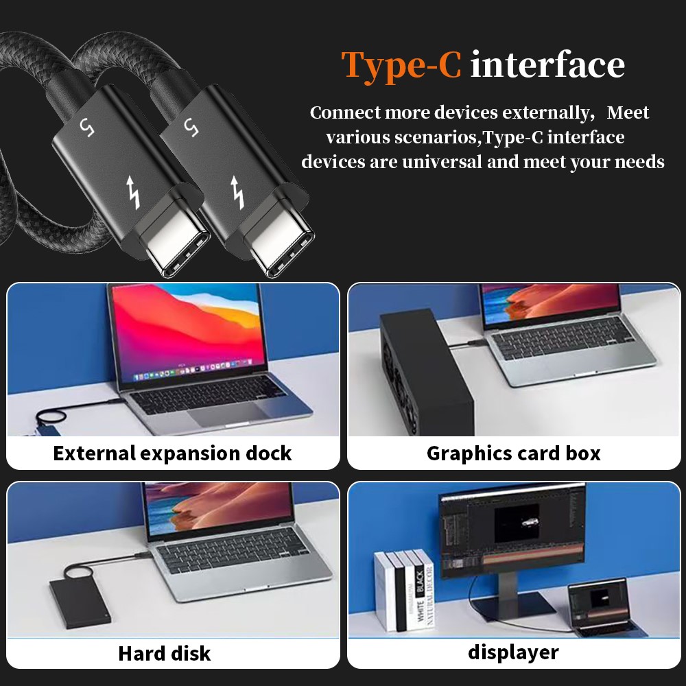  1.5m Thunderbolt 5 Kabel USB-C 240W 8K / 60Hz PD Svart - Teknikhallen.se