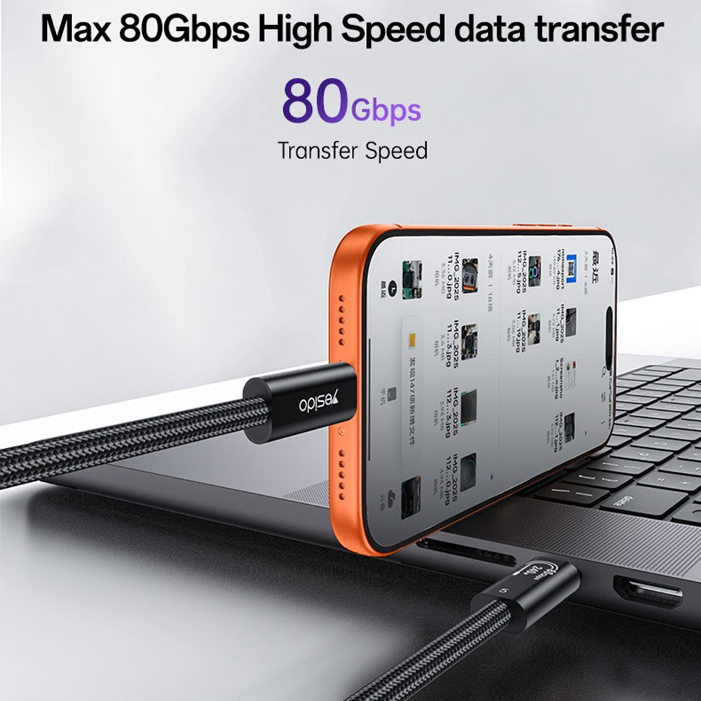 YESIDO YESIDO 1m Thunderbolt 5 Kabel USB-C - USB-C 240W Svart - Teknikhallen.se