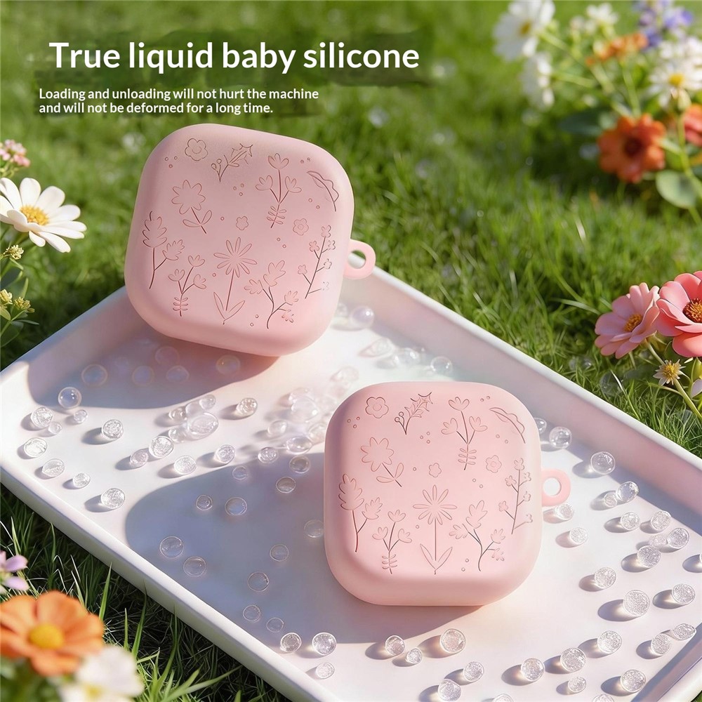  Samsung Galaxy Buds 4 / 4 Pro Skal Silikon Blommigt Tryck Grå - Teknikhallen.se