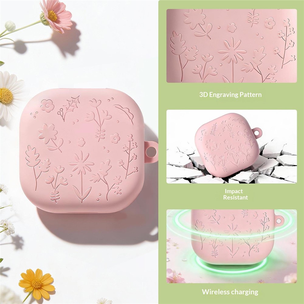  Samsung Galaxy Buds 4 / 4 Pro Skal Silikon Blommigt Tryck Grön - Teknikhallen.se