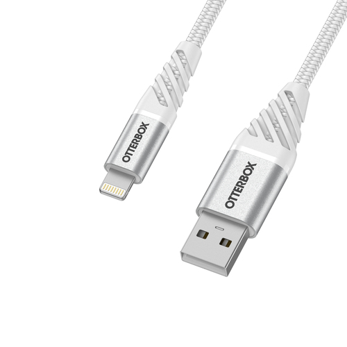 OtterBox OtterBox Premium 1m Lightning - USB-A Kabel Nylonflätad Vit - Teknikhallen.se