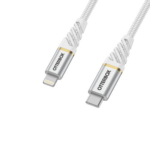 OtterBox OtterBox Premium 1m USB-C - Lightning Kabel Nylonflätad Vit - Teknikhallen.se