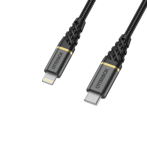 OtterBox OtterBox Premium 2m MFi PD Lightning - USB-C Kabel Nylonflätad Svart - Teknikhallen.se