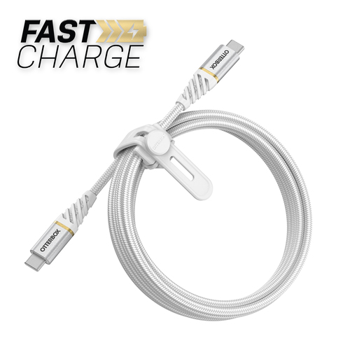 OtterBox OtterBox Premium 2m PD USB-C - USB-C Kabel Nylonflätad Vit - Teknikhallen.se