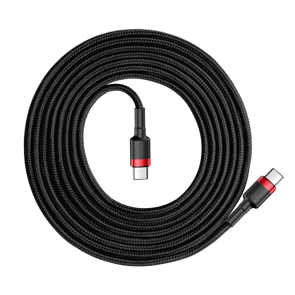 BASEUS Baseus Cafule 2m 60W PD QC USB-C - USB-C Nylon Kabel - Svart/Rd - Teknikhallen.se