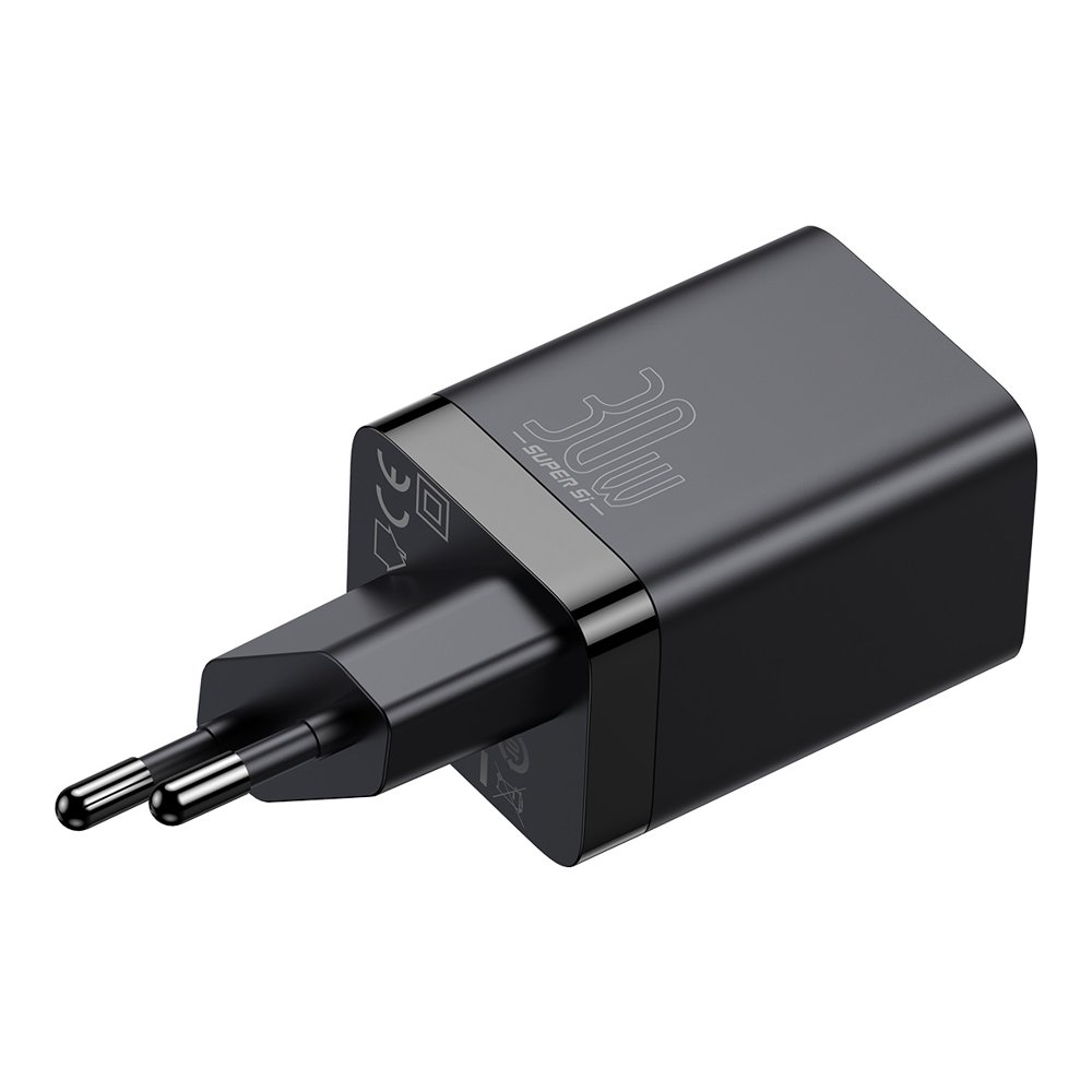 BASEUS Baseus 30W Super Pro USB-C / USB-A PD QC Vggladdare Svart - Teknikhallen.se