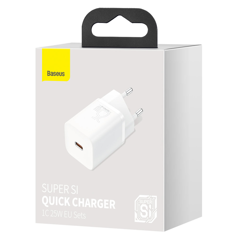 BASEUS Baseus Super Si 25W PD QC Väggladdare USB-C Vit - Teknikhallen.se