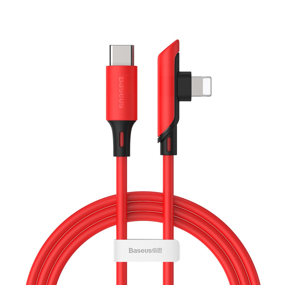 BASEUS Baseus Elbow 18W PD 1.2m Lightning - USB-C Kabel - Röd - Teknikhallen.se