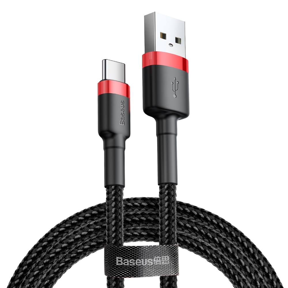 BASEUS Baseus Cafule 2m USB-C QC3.0 Laddningskabel - Svart/Röd - Teknikhallen.se