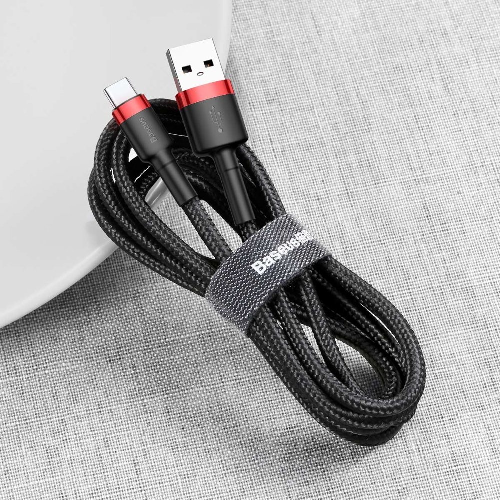 BASEUS Baseus Cafule 2m USB-C QC3.0 Laddningskabel - Svart/Röd - Teknikhallen.se