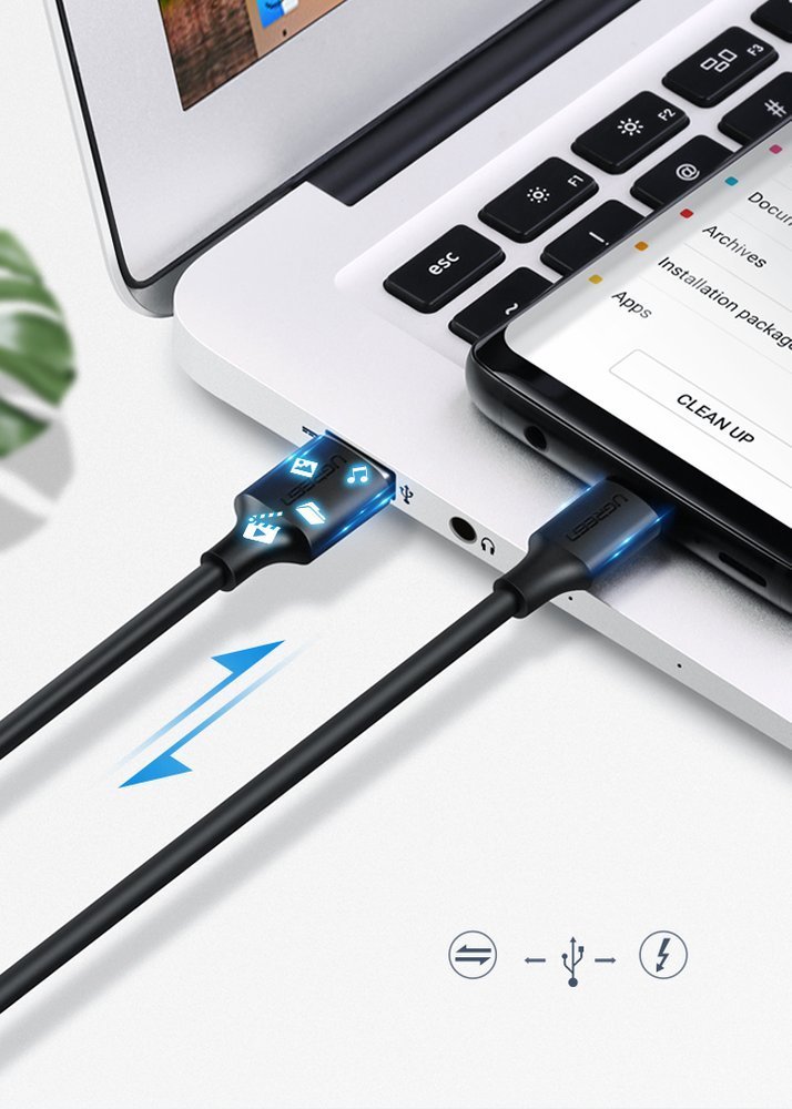 UGREEN Ugreen 2A 2m USB-C Kabel - Svart - Teknikhallen.se