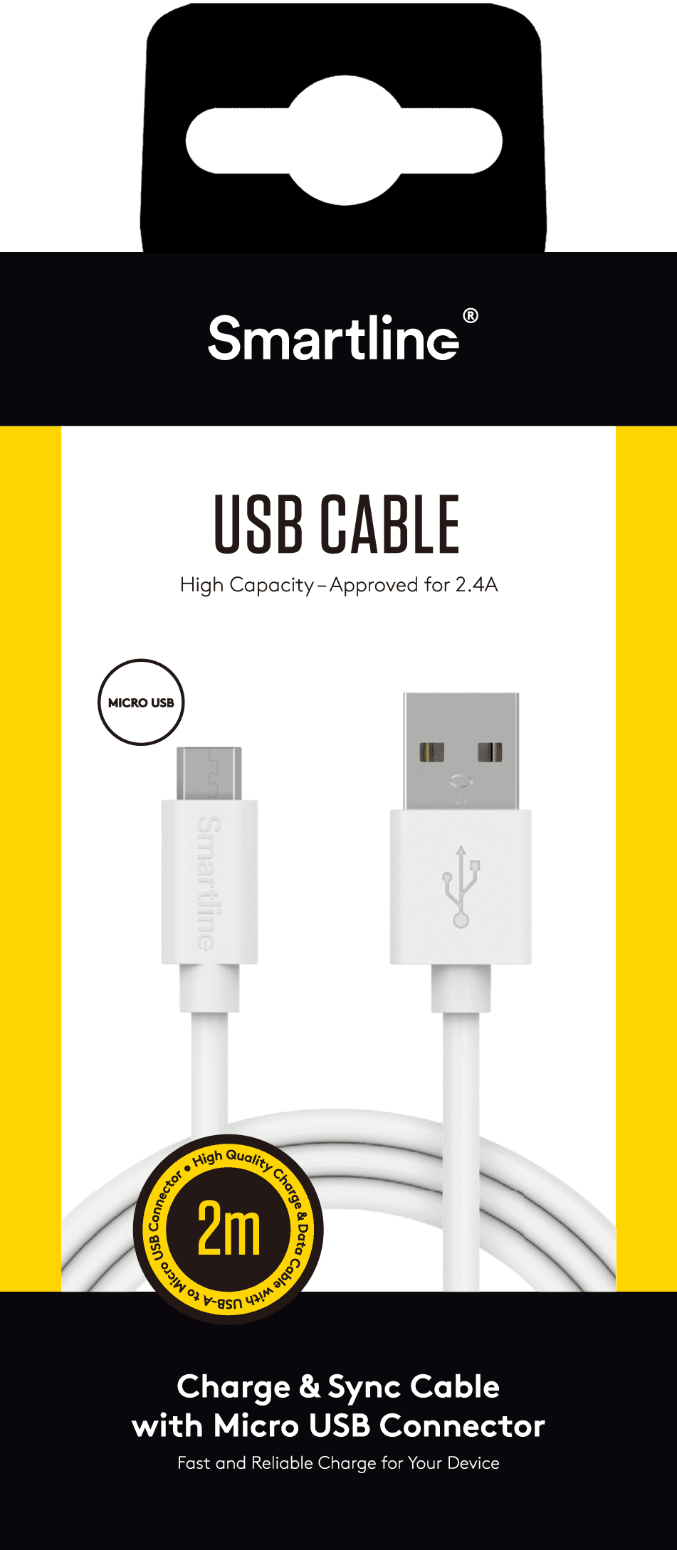 Smartline Smartline 2m Micro USB Laddningskabel Vit - Teknikhallen.se